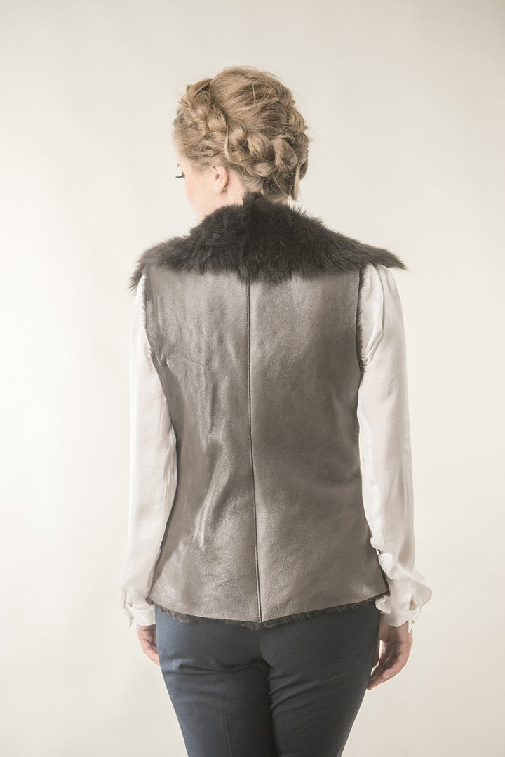 Brown Merino Fur Nappa Lamb Leather Vest-1