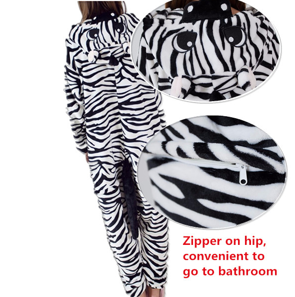 Mengshufen - Zebra Animal Style Flannel Jumpsuit Pyjamas - Egg n Chips London